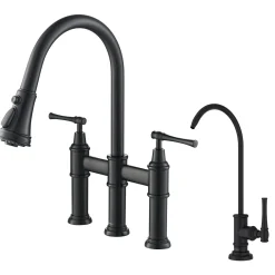 KRAUS Allyn Transitional Bridge Kitchen Faucet & Water Filter Faucet in Matte Black