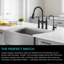 KRAUS Allyn Transitional Bridge Kitchen Faucet & Water Filter Faucet in Matte Black