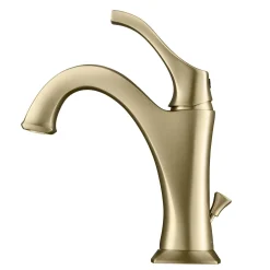KRAUS Arlo Brushed Gold Basin Bathroom Faucet with Lift Rod Drain and Deck Plate