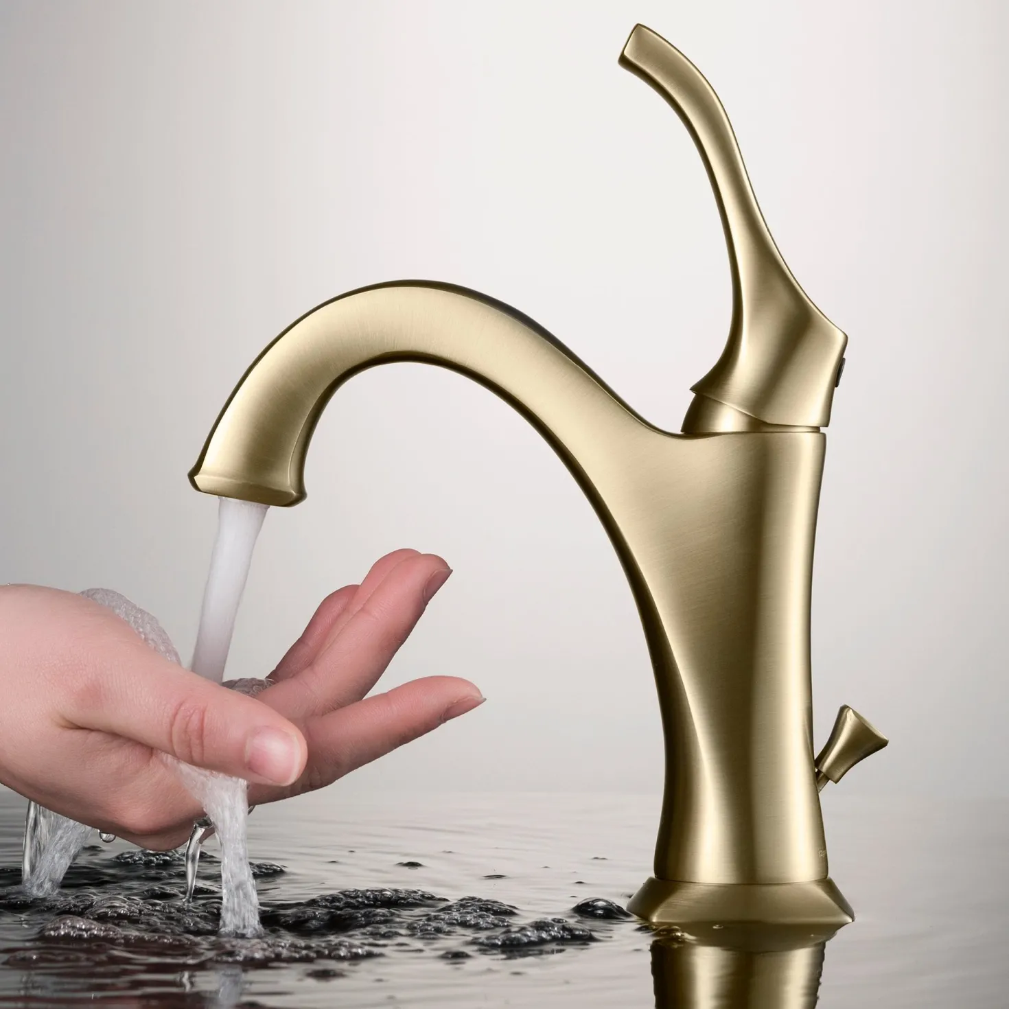 KRAUS Arlo Brushed Gold Basin Bathroom Faucet with Lift Rod Drain and Deck Plate