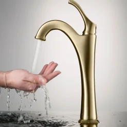 KRAUS Arlo Brushed Gold Tall Vessel Bathroom Faucet with Pop-Up Drain