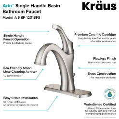 KRAUS Arlo Single Handle Basin Bathroom Faucet in Spot-Free all-Brite Brushed Nickel
