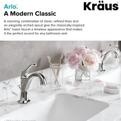 KRAUS Arlo Single Handle Bathroom Faucet with Lift Rod Drain and Deck Plate in Chrome