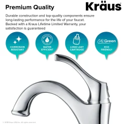KRAUS Arlo Single Handle Bathroom Faucet with Lift Rod Drain and Deck Plate in Chrome