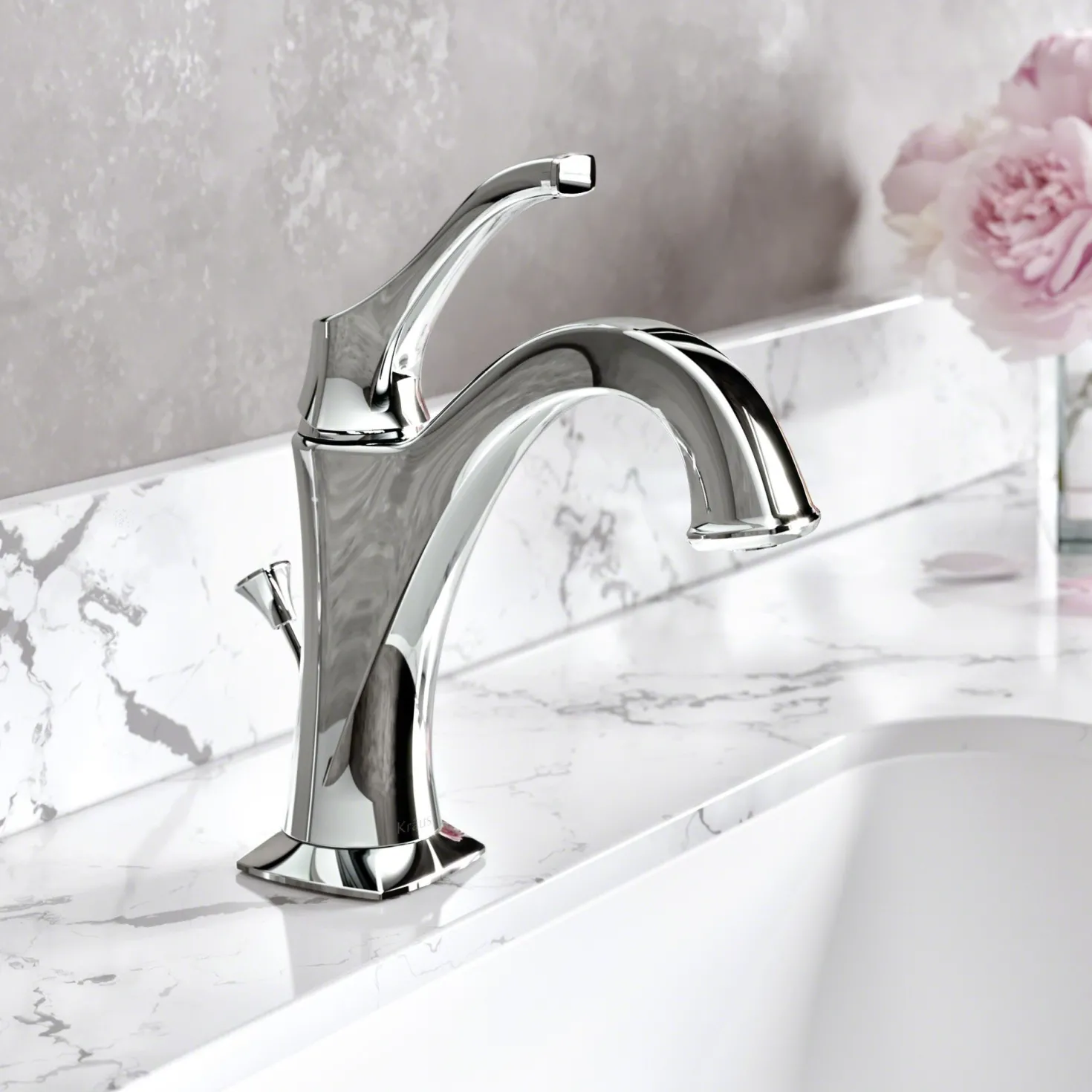 KRAUS Arlo Single Handle Bathroom Faucet with Lift Rod Drain and Deck Plate in Chrome