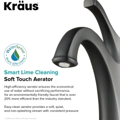 KRAUS Arlo Single Handle Bathroom Faucet with Lift Rod Drain and Deck Plate in Matte Black