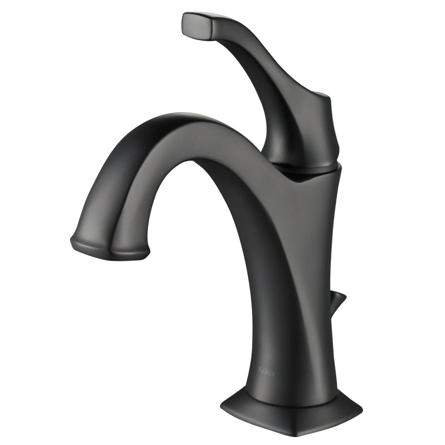 KRAUS Arlo Single Handle Bathroom Faucet with Lift Rod Drain and Deck Plate in Matte Black