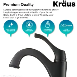 KRAUS Arlo Single Handle Bathroom Faucet with Lift Rod Drain and Deck Plate in Matte Black