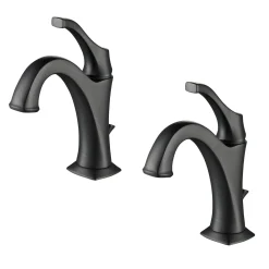 KRAUS Arlo Single Handle Bathroom Faucet with Lift Rod Drain and Deck Plate in Matte Black
