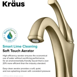 KRAUS Arlo Single Handle Bathroom Faucet with Lift Rod Drain and Deck Plate in Brushed Gold