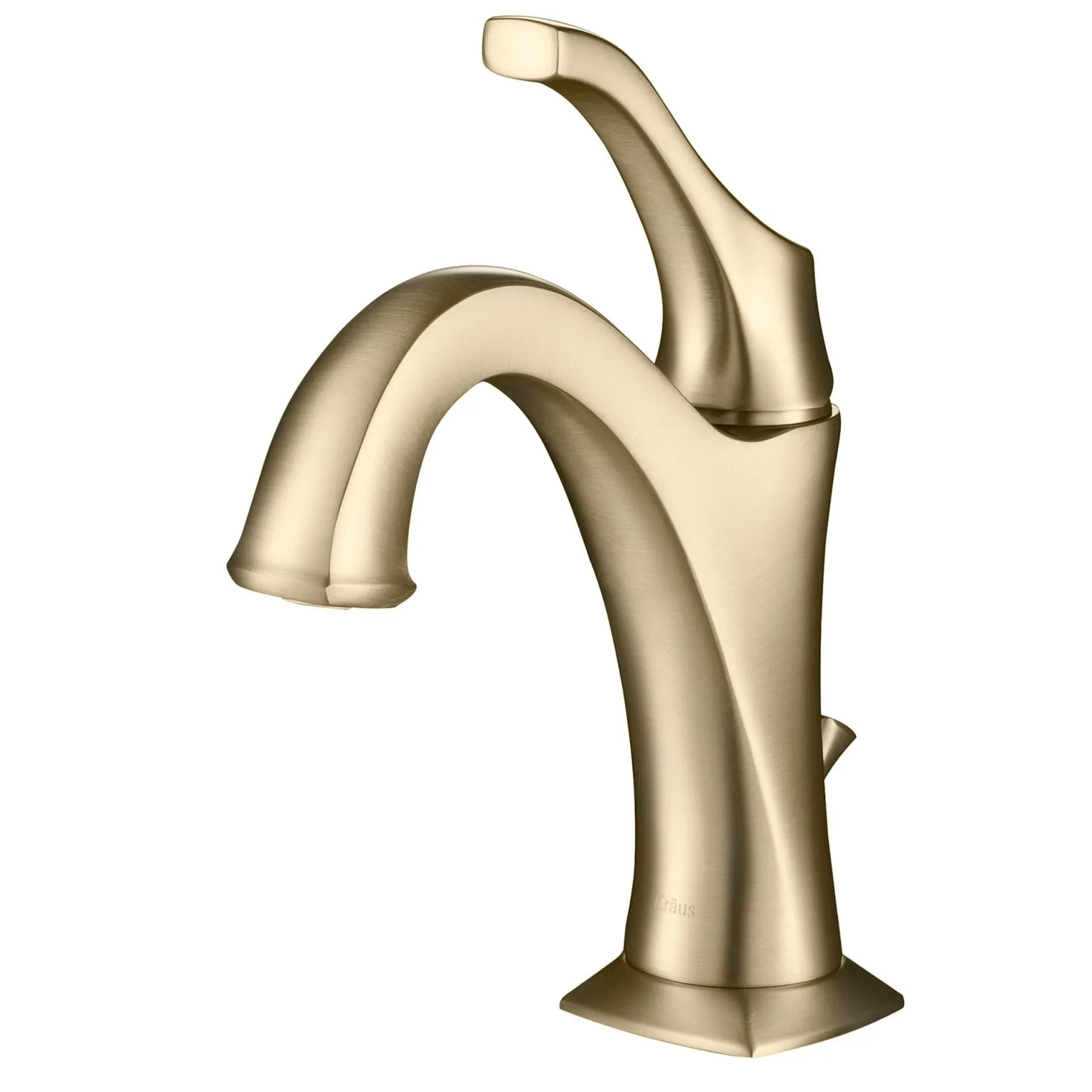 KRAUS Arlo Single Handle Bathroom Faucet with Lift Rod Drain and Deck Plate in Brushed Gold