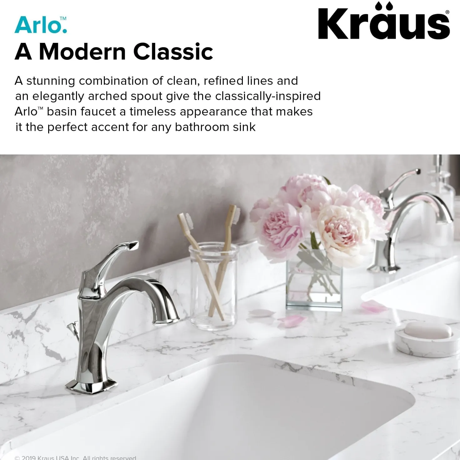 KRAUS Arlo Single Handle Bathroom Faucet with Lift Rod Drain and Deck Plate in Brushed Gold