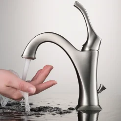 KRAUS Arlo Single Handle Bathroom Faucet with Lift Rod Drain and Deck Plate in Spot Free Stainless Steel