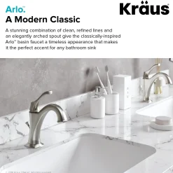 KRAUS Arlo Single Handle Bathroom Faucet with Lift Rod Drain and Deck Plate in Spot Free Stainless Steel