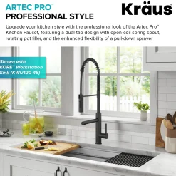 KRAUS Artec Pro Commercial Style Single Handle Kitchen Faucet with Pot Filler in Matte Black