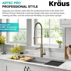 KRAUS Artec Pro Commercial Style Single Handle Kitchen Faucet with Pot Filler in Spot Free Antique Champagne Bronze