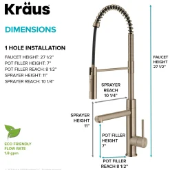 KRAUS Artec Pro Commercial Style Single Handle Kitchen Faucet with Pot Filler in Spot Free Antique Champagne Bronze