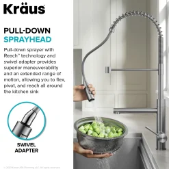 KRAUS Artec Pro Commercial Style Single Handle Kitchen Faucet with Pot Filler in Brushed Brass