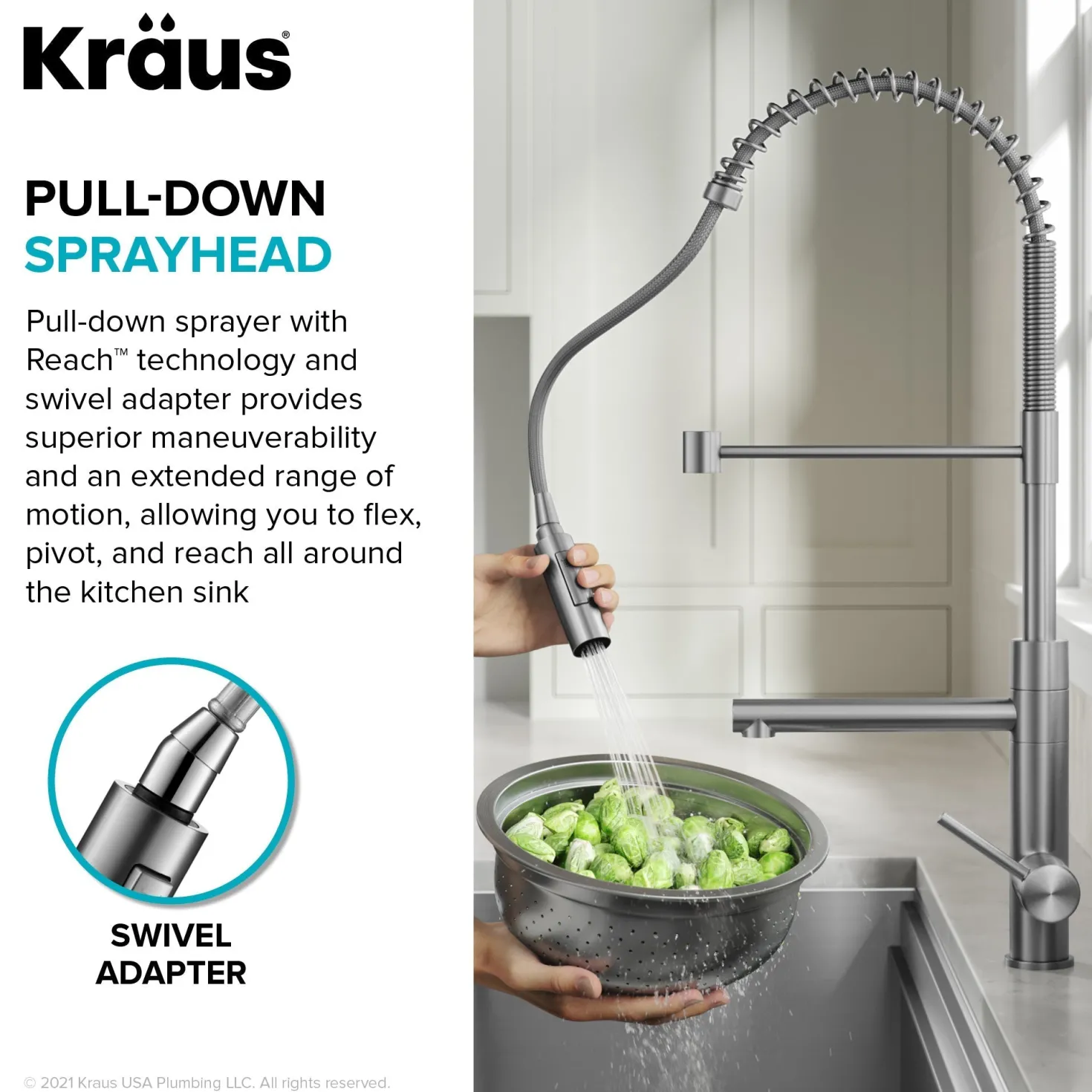 KRAUS Artec Pro Commercial Style Single Handle Kitchen Faucet with Pot Filler in Brushed Brass