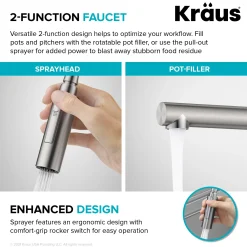KRAUS Artec Pro Commercial Style Single Handle Kitchen Faucet with Pot Filler in Brushed Brass