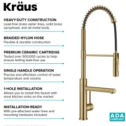 KRAUS Artec Pro Commercial Style Single Handle Kitchen Faucet with Pot Filler in Brushed Brass