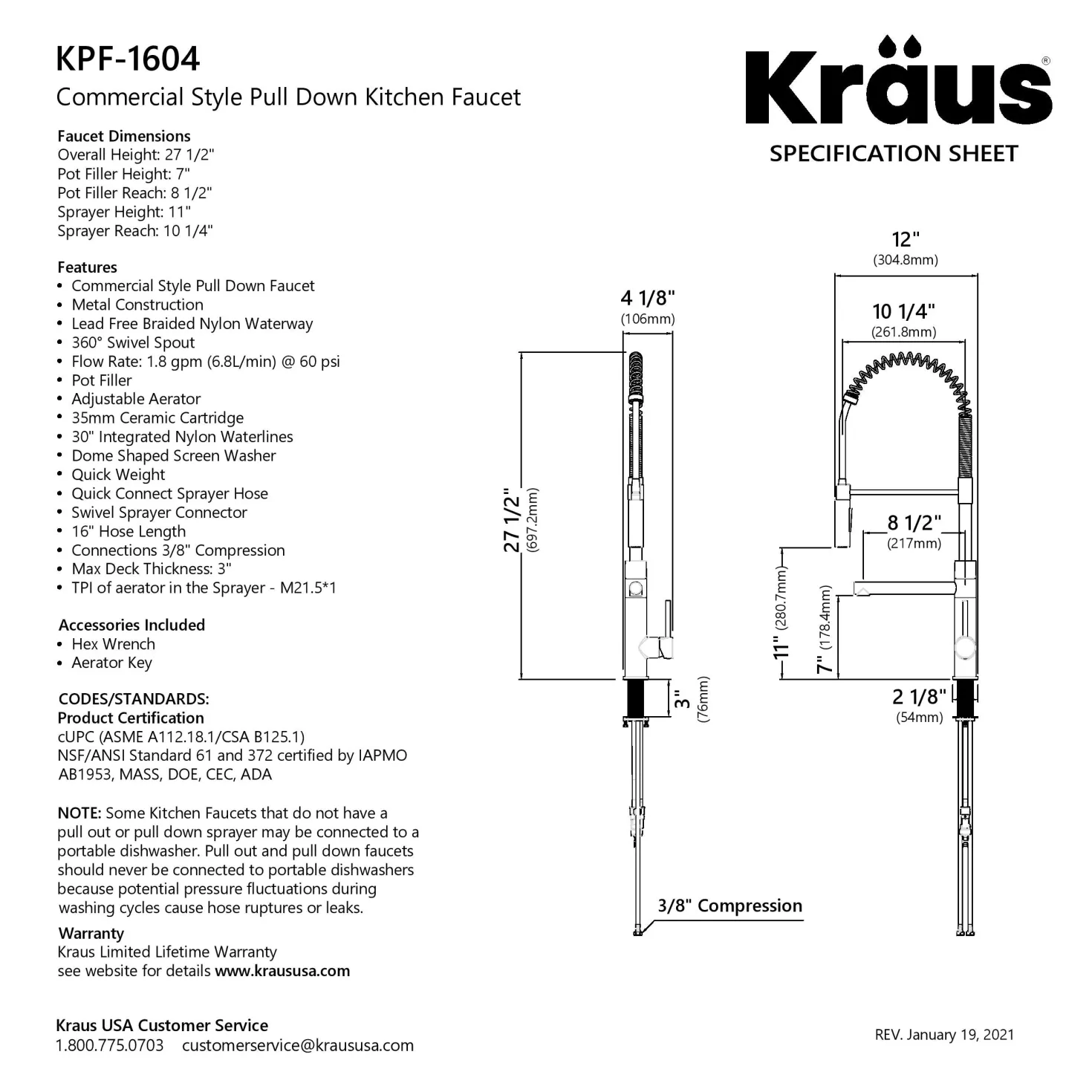 KRAUS Artec Pro Commercial Style Single Handle Kitchen Faucet with Pot Filler in Brushed Brass