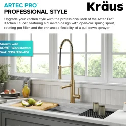 KRAUS Artec Pro Commercial Style Single Handle Kitchen Faucet with Pot Filler in Brushed Brass
