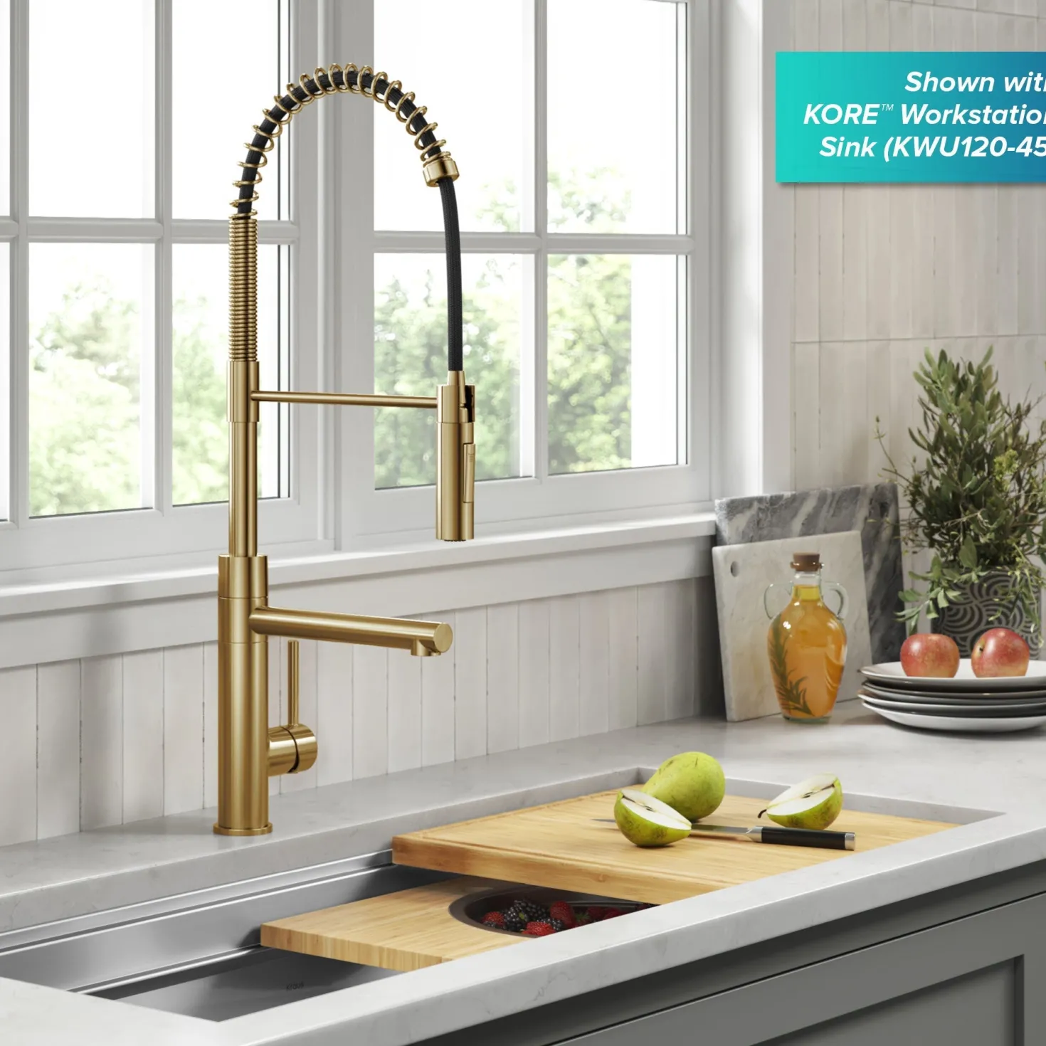 KRAUS Artec Pro Commercial Style Single Handle Kitchen Faucet with Pot Filler in Brushed Brass