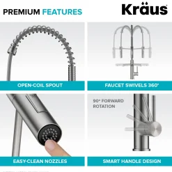 KRAUS Artec Pro Commercial Style Single Handle Kitchen Faucet with Pot Filler in Matte Black / Spot Free Black Stainless Steel