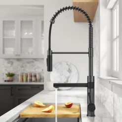 KRAUS Artec Pro Commercial Style Single Handle Kitchen Faucet with Pot Filler in Matte Black / Spot Free Black Stainless Steel
