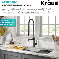 KRAUS Artec Pro Commercial Style Single Handle Kitchen Faucet with Pot Filler in Matte Black / Spot Free Black Stainless Steel