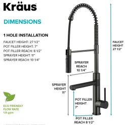 KRAUS Artec Pro Commercial Style Single Handle Kitchen Faucet with Pot Filler in Matte Black / Spot Free Black Stainless Steel
