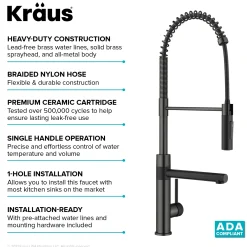 KRAUS Artec Pro Commercial Style Single Handle Kitchen Faucet with Pot Filler in Matte Black / Spot Free Black Stainless Steel
