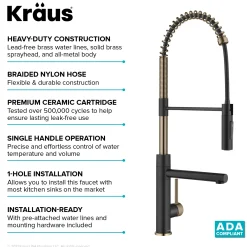 KRAUS Artec Pro Commercial Style  Single Handle Kitchen Faucet with Pot Filler in Spot Free Antique Champagne Bronze / Matte Black