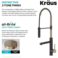 KRAUS Artec Pro Commercial Style  Single Handle Kitchen Faucet with Pot Filler in Spot Free Antique Champagne Bronze / Matte Black