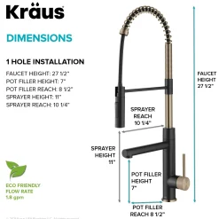 KRAUS Artec Pro Commercial Style  Single Handle Kitchen Faucet with Pot Filler in Spot Free Antique Champagne Bronze / Matte Black