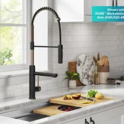KRAUS Artec Pro Commercial Style  Single Handle Kitchen Faucet with Pot Filler in Spot Free Antique Champagne Bronze / Matte Black