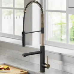KRAUS Artec Pro Commercial Style  Single Handle Kitchen Faucet with Pot Filler in Spot Free Antique Champagne Bronze / Matte Black