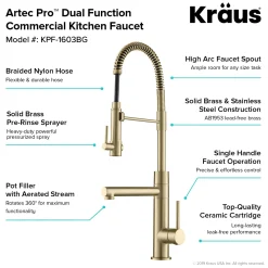 KRAUS Artec Pro 2-Function Commercial Style Pre-Rinse Kitchen Faucet in Brushed Gold