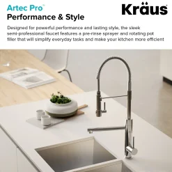 KRAUS Artec Pro 2-Function Commercial Style Pre-Rinse Kitchen Faucet in Brushed Gold