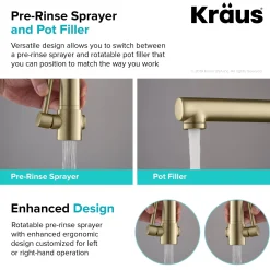 KRAUS Artec Pro 2-Function Commercial Style Pre-Rinse Kitchen Faucet in Brushed Gold