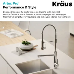 KRAUS Artec Pro 2-Function Commercial Style Pre-Rinse Kitchen Faucet in Black Stainless/Brushed Gold