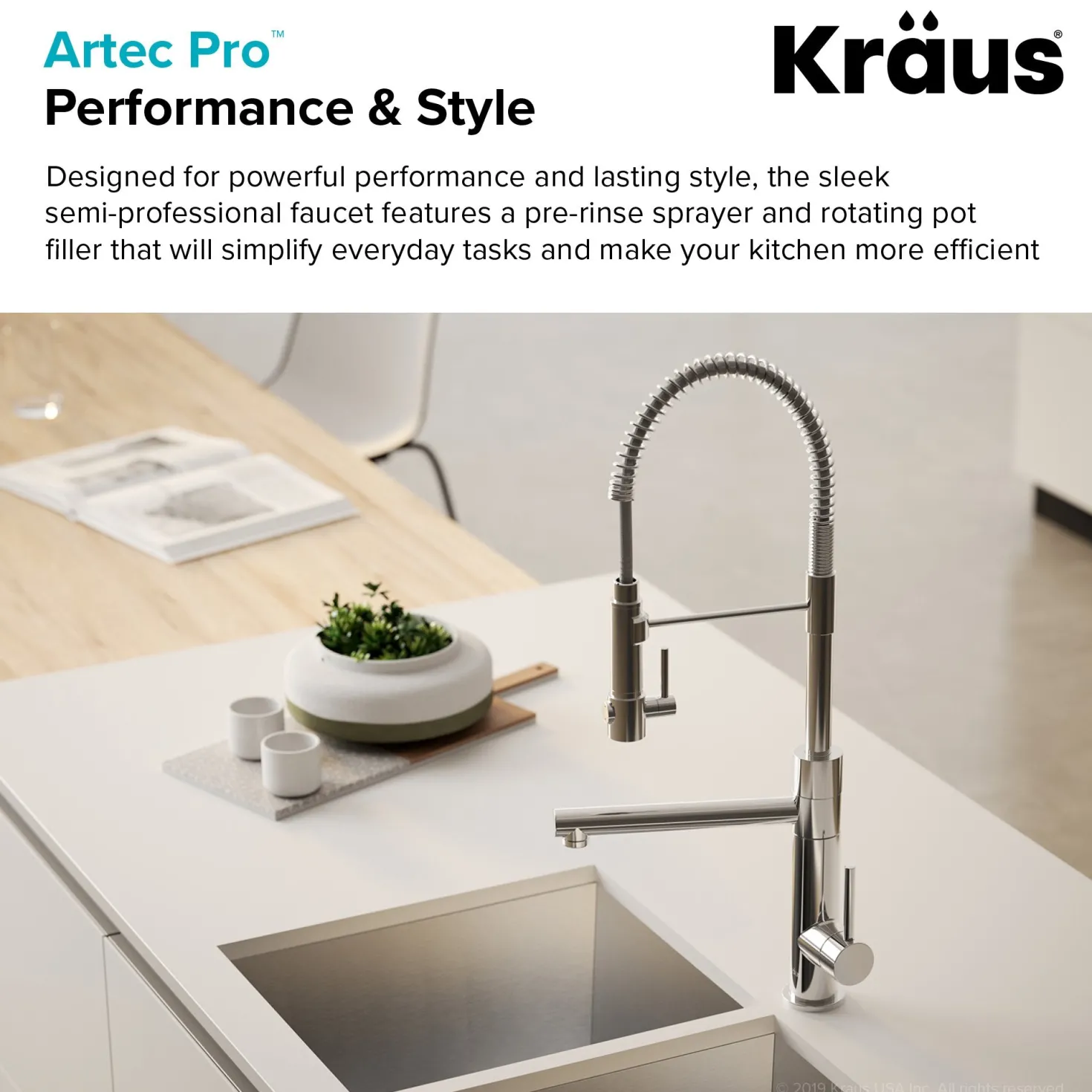 KRAUS Artec Pro 2-Function Commercial Style Pre-Rinse Kitchen Faucet in Black Stainless/Brushed Gold