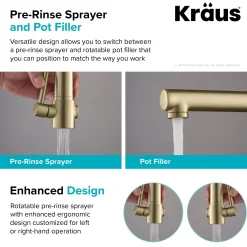 KRAUS Artec Pro 2-Function Commercial Style Pre-Rinse Kitchen Faucet in Black Stainless/Brushed Gold