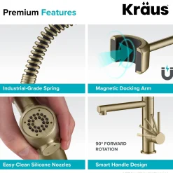 KRAUS Artec Pro 2-Function Commercial Style Pre-Rinse Kitchen Faucet in Black Stainless/Brushed Gold