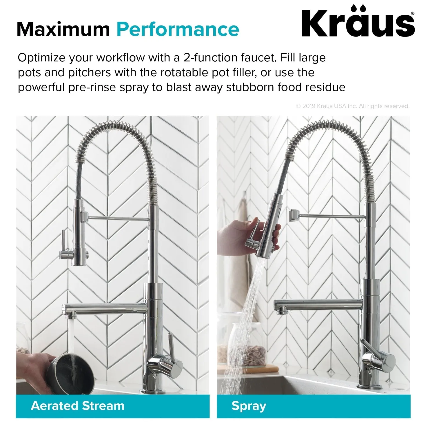 KRAUS Artec Pro 2-Function Commercial Style Pre-Rinse Kitchen Faucet in Black Stainless/Brushed Gold