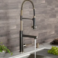 KRAUS Artec Pro 2-Function Commercial Style Pre-Rinse Kitchen Faucet in Black Stainless/Brushed Gold