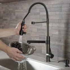 KRAUS Artec Pro 2-Function Commercial Style Pre-Rinse Kitchen Faucet in Matte Black/Black Stainless