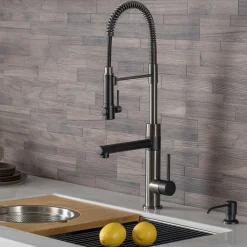 KRAUS Artec Pro 2-Function Commercial Style Pre-Rinse Kitchen Faucet in Matte Black/Black Stainless
