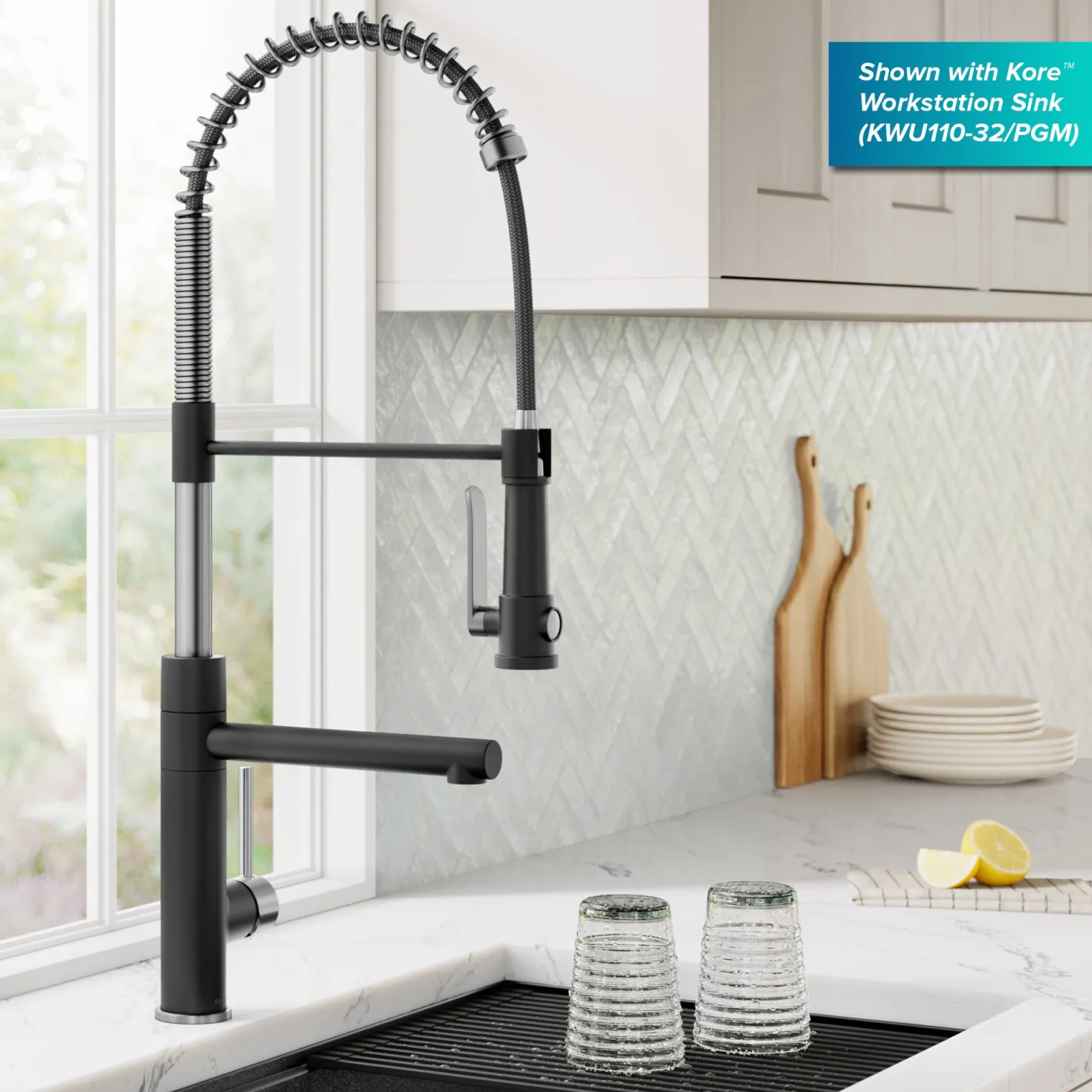 KRAUS Artec Pro 2-Function Single Handle Pull Down Kitchen Faucet in Spot-Free Stainless Steel & Matte Black